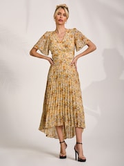 Jolie Moi Printed Chiffon Pleated Maxi Dress - Imaginea 5 din 6