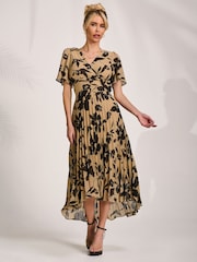 Jolie Moi Black Printed Chiffon Pleated Maxi Dress - Image 1 of 6