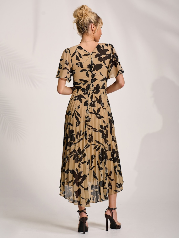 Jolie Moi Black Printed Chiffon Pleated Maxi Dress - Image 2 of 6