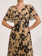 Jolie Moi Black Printed Chiffon Pleated Maxi Dress - Image 3 of 6