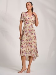 Jolie Moi Cream Printed Chiffon Pleated Maxi Dress - Image 1 of 6