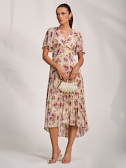 Jolie Moi Cream Printed Chiffon Pleated Maxi Dress - Image 5 of 6
