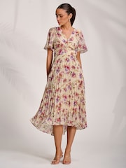 Jolie Moi Cream Printed Chiffon Pleated Maxi Dress - Image 6 of 6