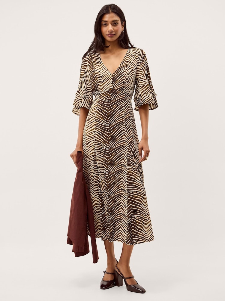 Monsoon Green Pippa Animal Print Midi Dress - Image 1 of 5