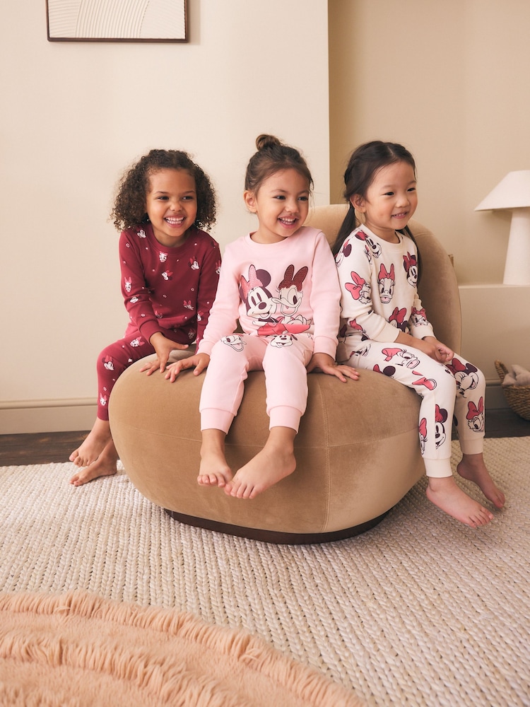 Burgundy Red Minnie Mouse Snuggle Pyjamas 3 Pack (9mths-12yrs) - Image 1 of 6 Burgundy Red Minnie Mouse Snuggle Pyjamas 3 Pack (9mths-12yrs) - Image 1 of 6