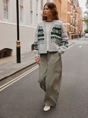 Grey Fairisle Chunky Knit Long Sleeve Open Cardigan - Image 2 of 9