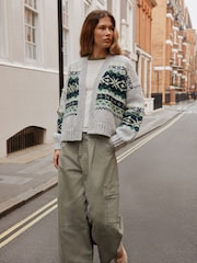 Grey Fairisle Chunky Knit Long Sleeve Open Cardigan - Image 3 of 9