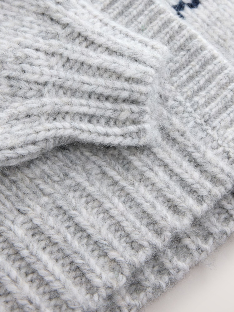 Grey Fairisle Chunky Knit Long Sleeve Open Cardigan - Image 9 of 9 Grey Fairisle Chunky Knit Long Sleeve Open Cardigan - Image 9 of 9