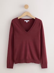 Rouge bordeaux - Pull doux en coton à col en V - Image 5 de 7