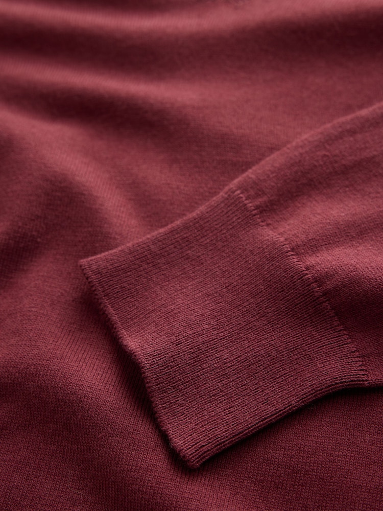 Rouge bordeaux - Pull doux en coton à col en V - Image 7 de 7