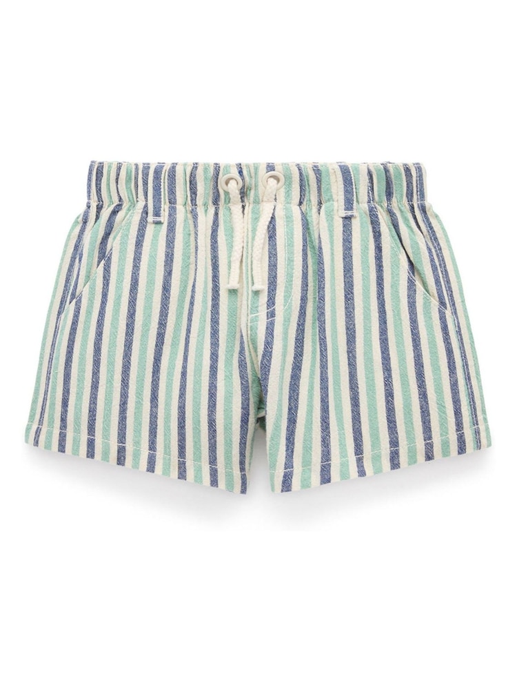 Purebaby Blue Pull On Striped Shorts - Image 1 of 5 Purebaby Blue Pull On Striped Shorts - Image 1 of 5