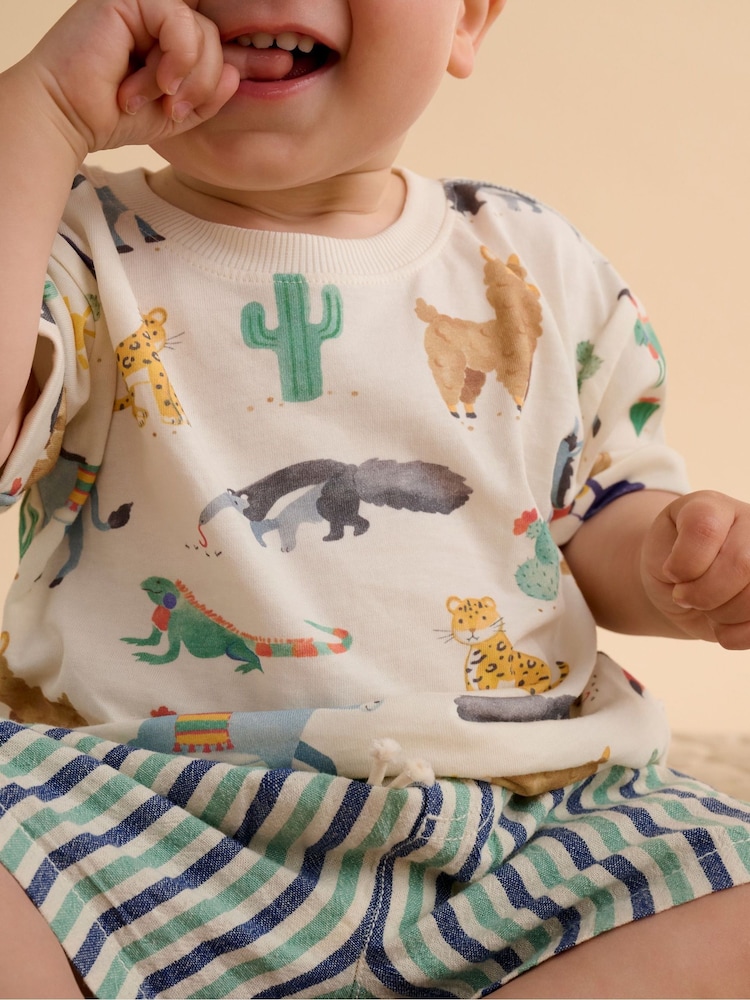 Purebaby Blue Pull On Striped Shorts - Image 5 of 5 Purebaby Blue Pull On Striped Shorts - Image 5 of 5