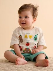 Purebaby Green Small Bites T-Shirt and Shorts Set - Image 1 of 7