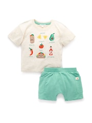 Purebaby Green Small Bites T-Shirt and Shorts Set - Image 4 of 7