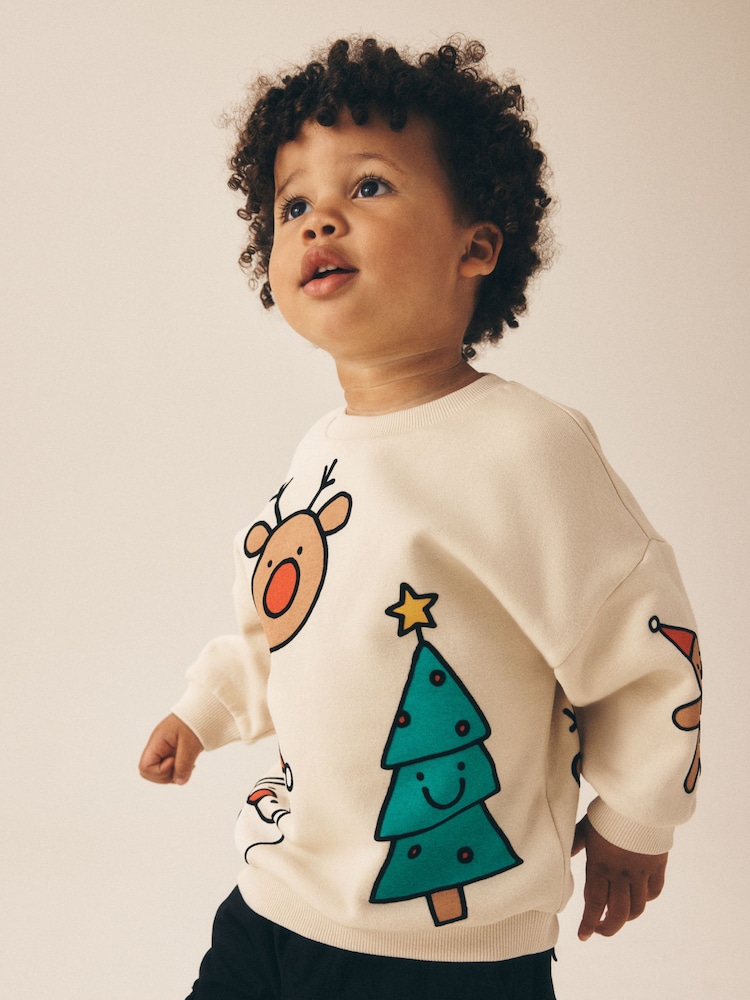 Ecru Christmas Crew Neck Sweat Top (3mths-7yrs) - Image 1 of 4