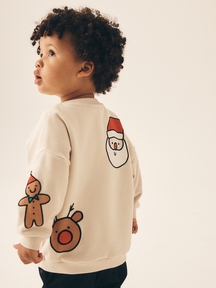 Ecru Christmas Crew Neck Sweat Top (3mths-7yrs) - Image 2 of 4