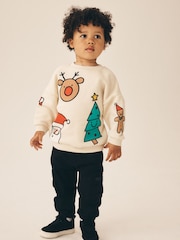 Ecru Christmas Crew Neck Sweat Top (3mths-7yrs) - Image 3 of 4