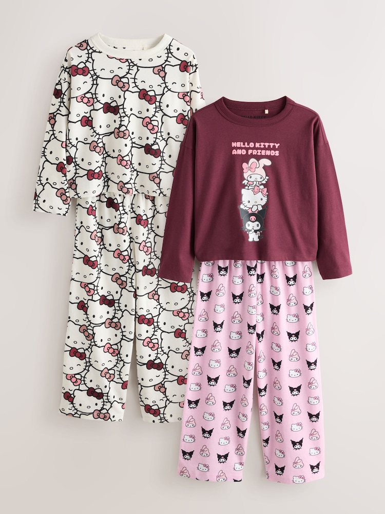 Burgundy Red Hello Kitty and Friends Wide Leg Pyjamas 2 Pack (3-16yrs) - Image 1 of 6 Burgundy Red Hello Kitty and Friends Wide Leg Pyjamas 2 Pack (3-16yrs) - Image 1 of 6