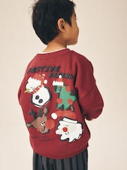Burgundy Red Christmas Crew Neck Joggers Set (3mths-7yrs) - Image 1 of 10