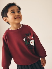 Burgundy Red Christmas Crew Neck Joggers Set (3mths-7yrs) - Image 3 of 10