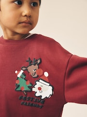 Burgundy Red Christmas Crew Neck Joggers Set (3mths-7yrs) - Image 4 of 10