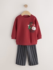 Burgundy Red Christmas Crew Neck Joggers Set (3mths-7yrs) - Image 5 of 10