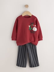 Burgundy Red Christmas Crew Neck Joggers Set (3mths-7yrs) - Image 6 of 10