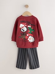 Burgundy Red Christmas Crew Neck Joggers Set (3mths-7yrs) - Image 7 of 10