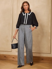 Love & Roses Black Oversized Collar Lace Trim 3/4 Sleeve Blouse - Image 3 of 4