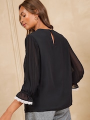 Love & Roses Black Oversized Collar Lace Trim 3/4 Sleeve Blouse - Image 4 of 4