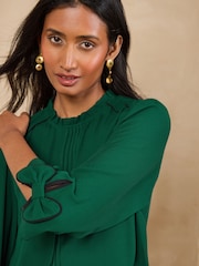 Love & Roses Emerald Green Bow Cuff Detail 3/4 Sleeve Blouse - Image 2 of 4