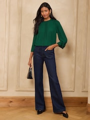 Love & Roses Emerald Green Bow Cuff Detail 3/4 Sleeve Blouse - Image 3 of 4