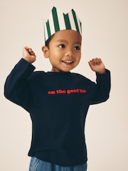 Navy on the good list Slogan Long Sleeve Christmas T-Shirt (3mths-7yrs) - Image 1 of 8