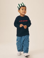 Navy on the good list Slogan Long Sleeve Christmas T-Shirt (3mths-7yrs) - Image 2 of 8