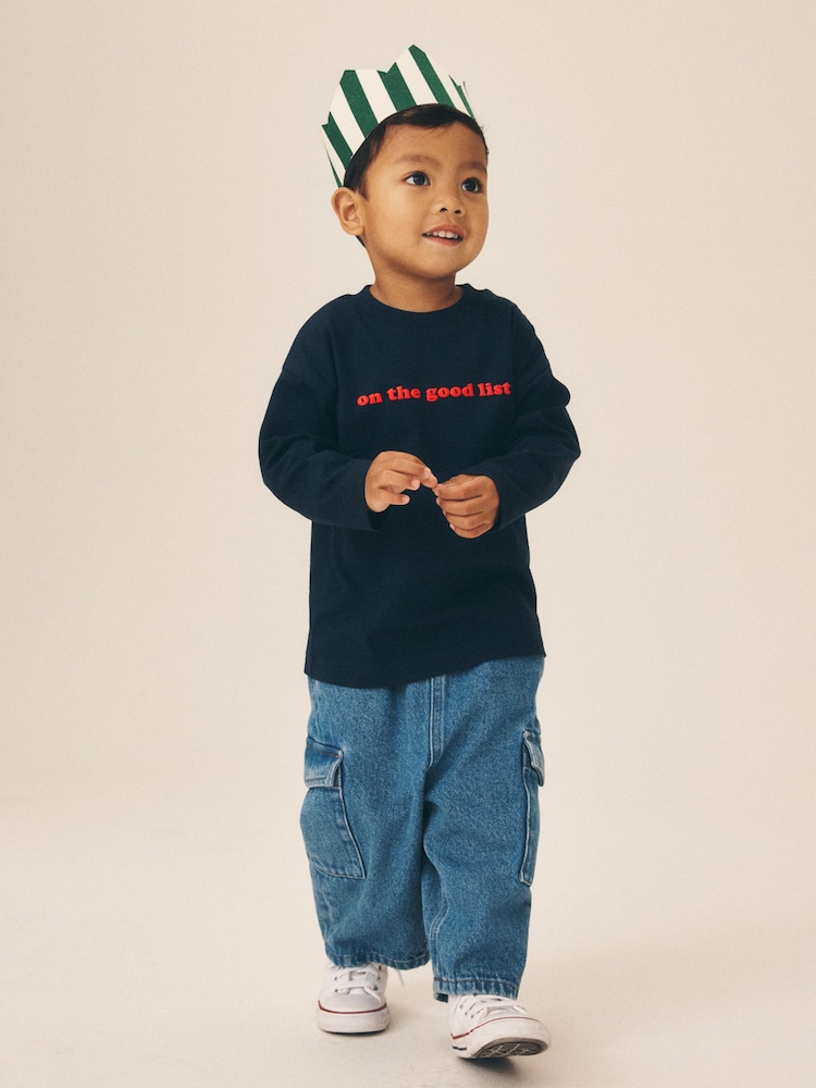 Navy on the good list Slogan Long Sleeve Christmas T-Shirt (3mths-7yrs) - Image 2 of 8 Navy on the good list Slogan Long Sleeve Christmas T-Shirt (3mths-7yrs) - Image 2 of 8