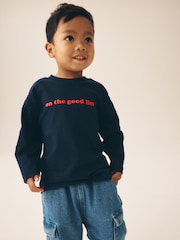 Navy on the good list Slogan Long Sleeve Christmas T-Shirt (3mths-7yrs) - Image 4 of 8