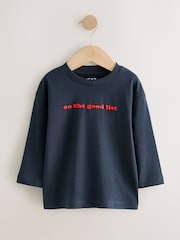 Navy on the good list Slogan Long Sleeve Christmas T-Shirt (3mths-7yrs) - Image 5 of 8