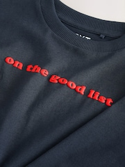 Navy on the good list Slogan Long Sleeve Christmas T-Shirt (3mths-7yrs) - Image 7 of 8