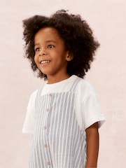 The White Company White Cotton Blend Stripe Seersucker Romper & T-Shirt Set - Image 2 of 4