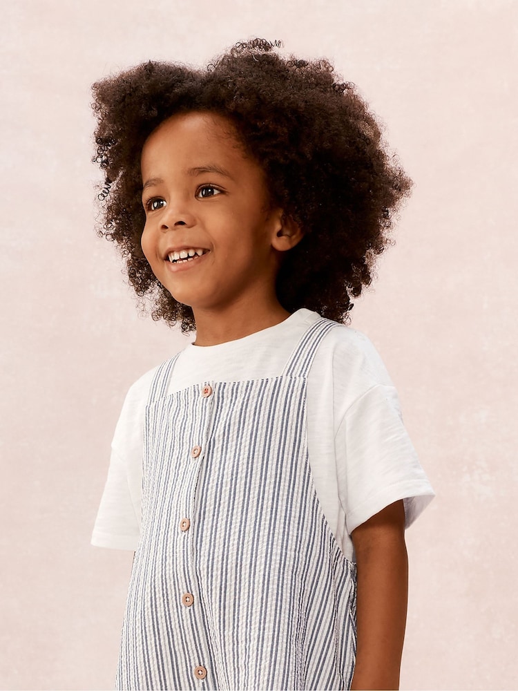 The White Company White Cotton Blend Stripe Seersucker Romper & T-Shirt Set - Image 2 of 4