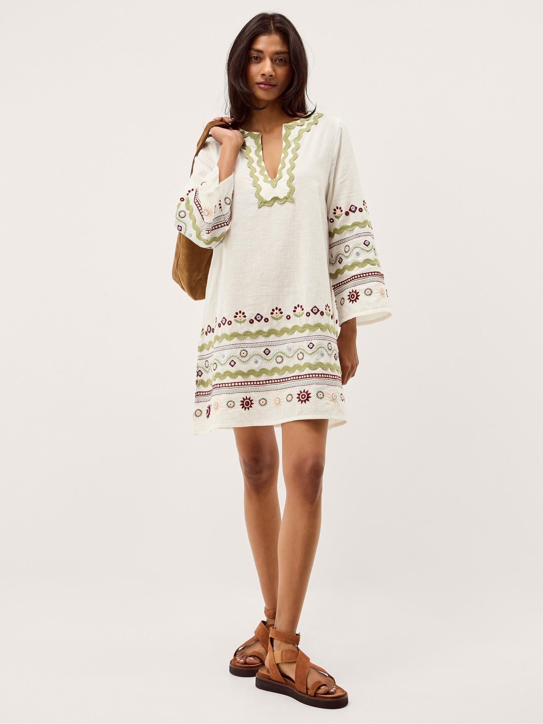 Buy Monsoon Cream Bria V-Neck Floral Embroidered Cotton Long