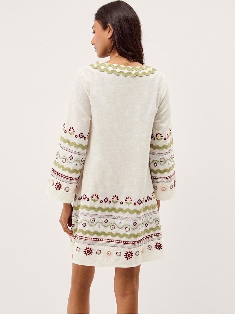 Buy Monsoon Cream Bria V-Neck Floral Embroidered Cotton Long Sleeve Mini Tunic Dress from Next USA