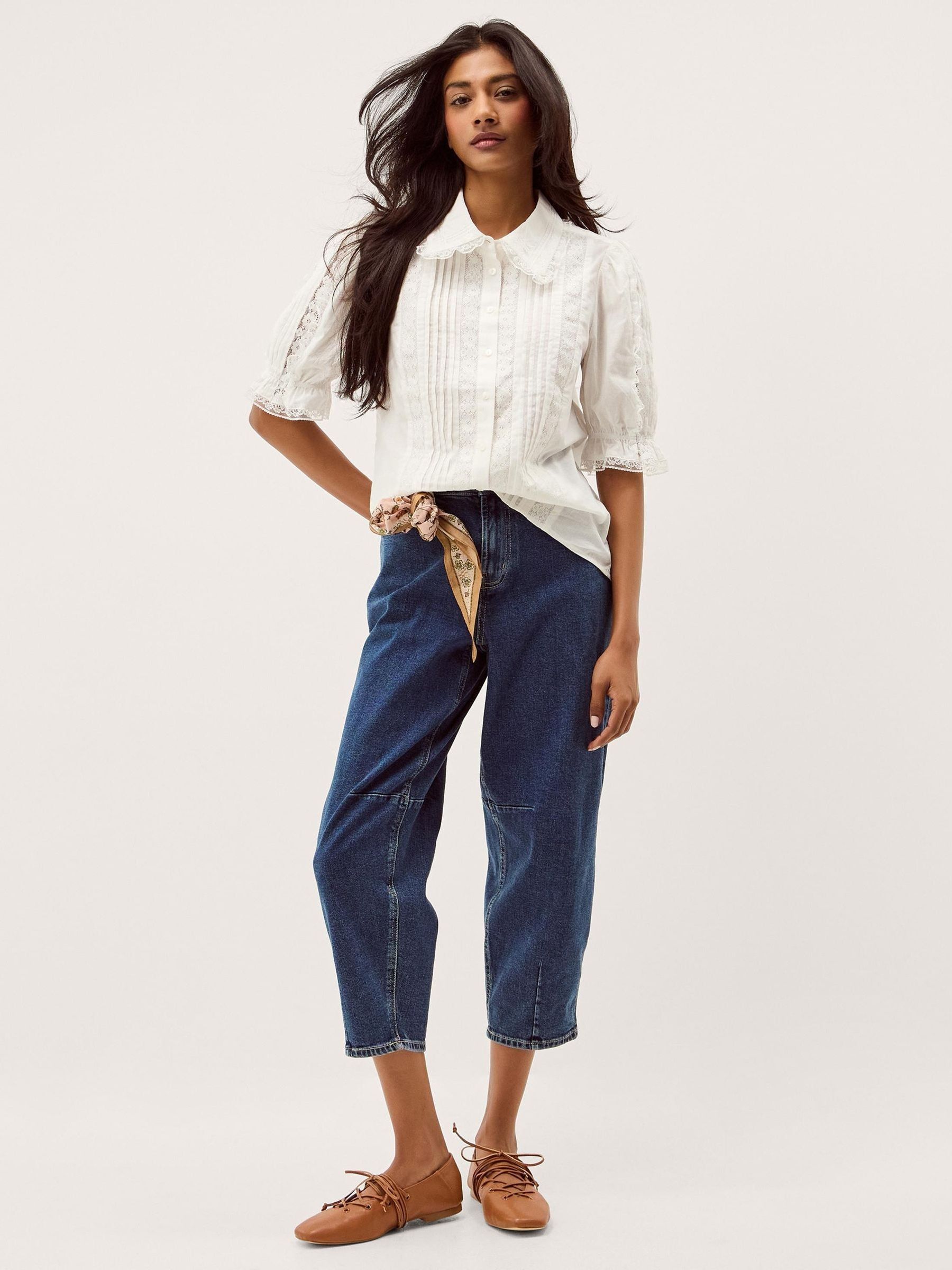Buy Monsoon White Annette Cotton Puff Short Sleeve Lace Shirt from