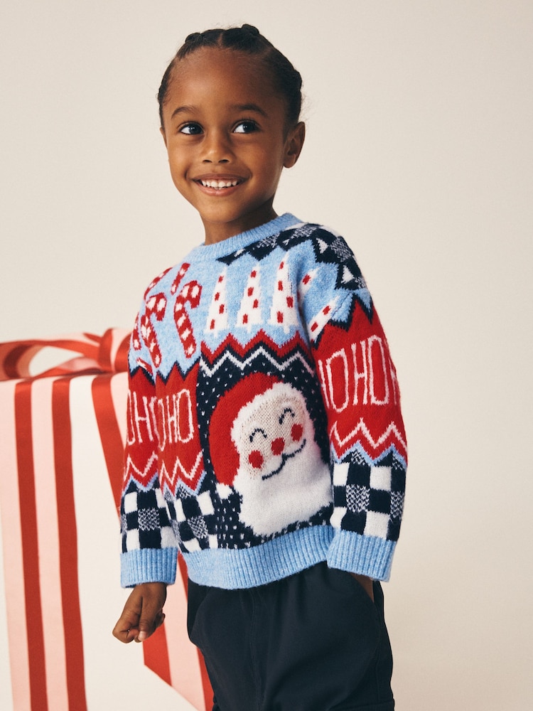 Blue Christmas Crew Neck Jumper (3mths-7yrs) - Image 1 of 6 Blue Christmas Crew Neck Jumper (3mths-7yrs) - Image 1 of 6