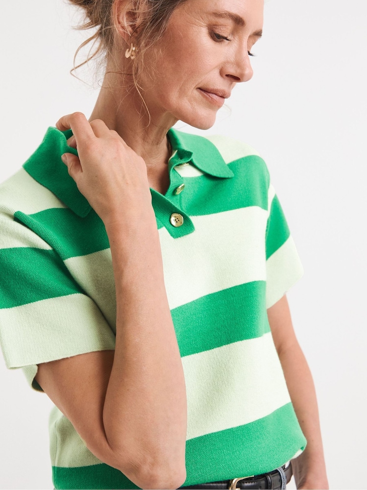 JD Williams Stripe Collar Short Sleeve Polo Shirt - Image 1 of 4 JD Williams Stripe Collar Short Sleeve Polo Shirt - Image 1 of 4