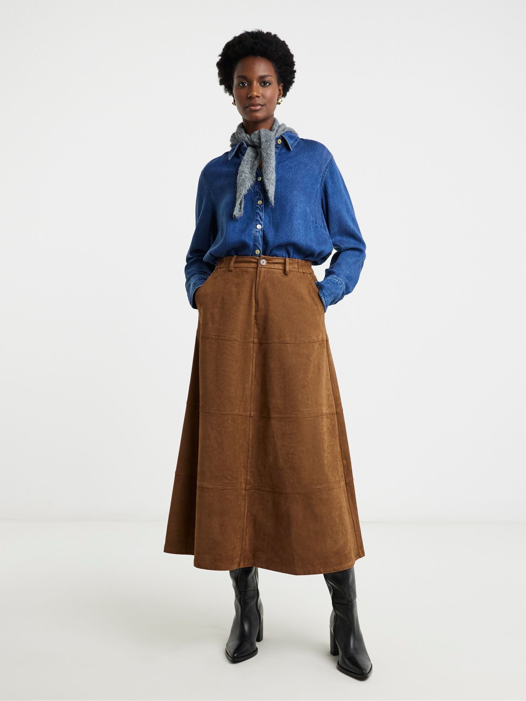 Buy JD Williams Brown Suedette Midi Skirt from Next USA