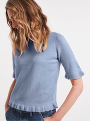 JD Williams Blue Frill Knit Short Sleeve Jumper - Image 1 of 4
