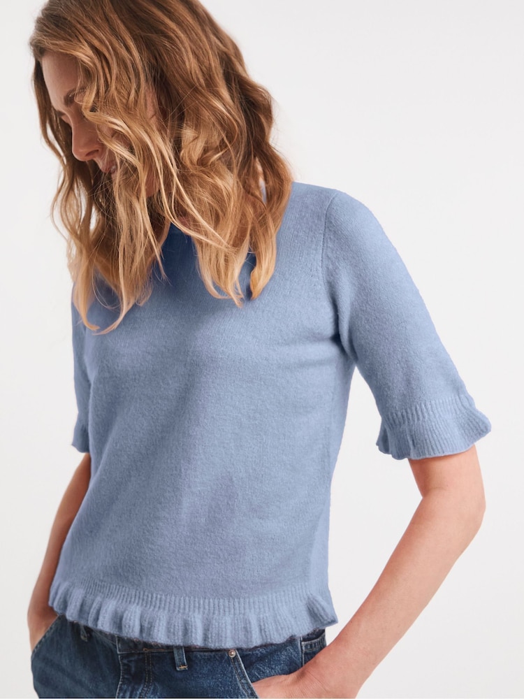 JD Williams Blue Frill Knit Short Sleeve Jumper - Image 1 of 4 JD Williams Blue Frill Knit Short Sleeve Jumper - Image 1 of 4