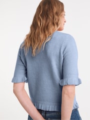 JD Williams Blue Frill Knit Short Sleeve Jumper - Image 2 of 4