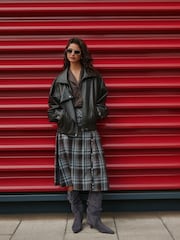 Blue/Brown Check Kilt Midi Skirt - Image 1 of 8